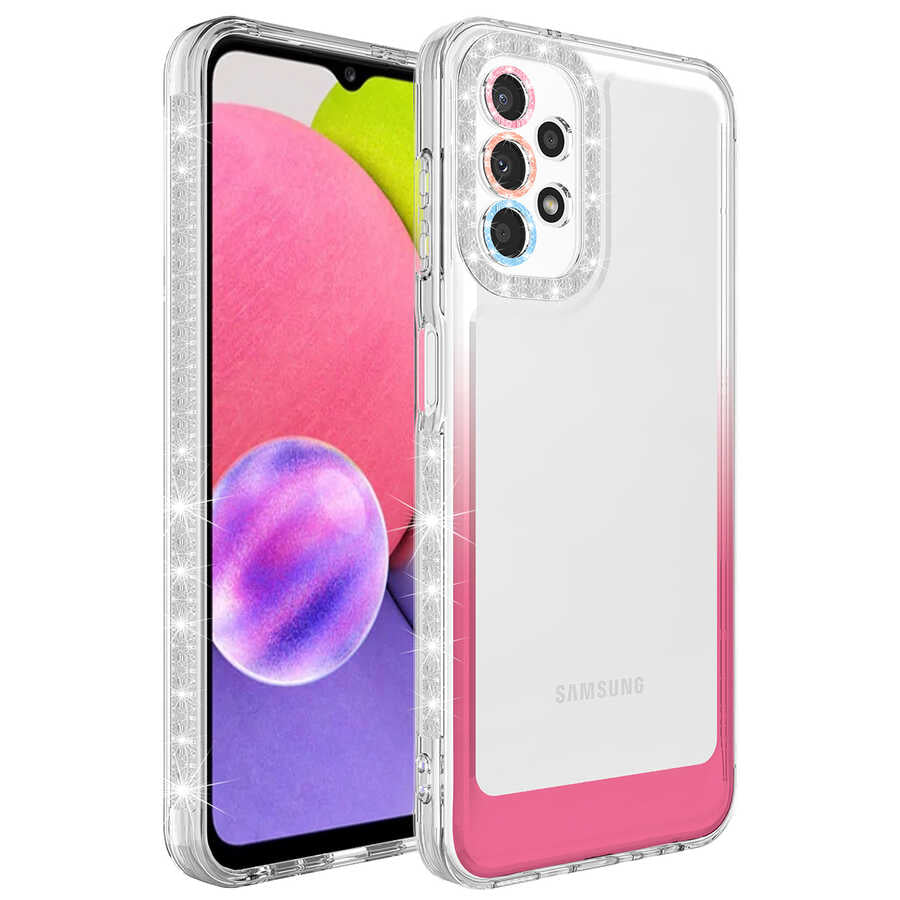 Galaxy A52 Kılıf Simli ve Renk Geçiş Tasarımlı Lens Korumalı Zore Park Kapak