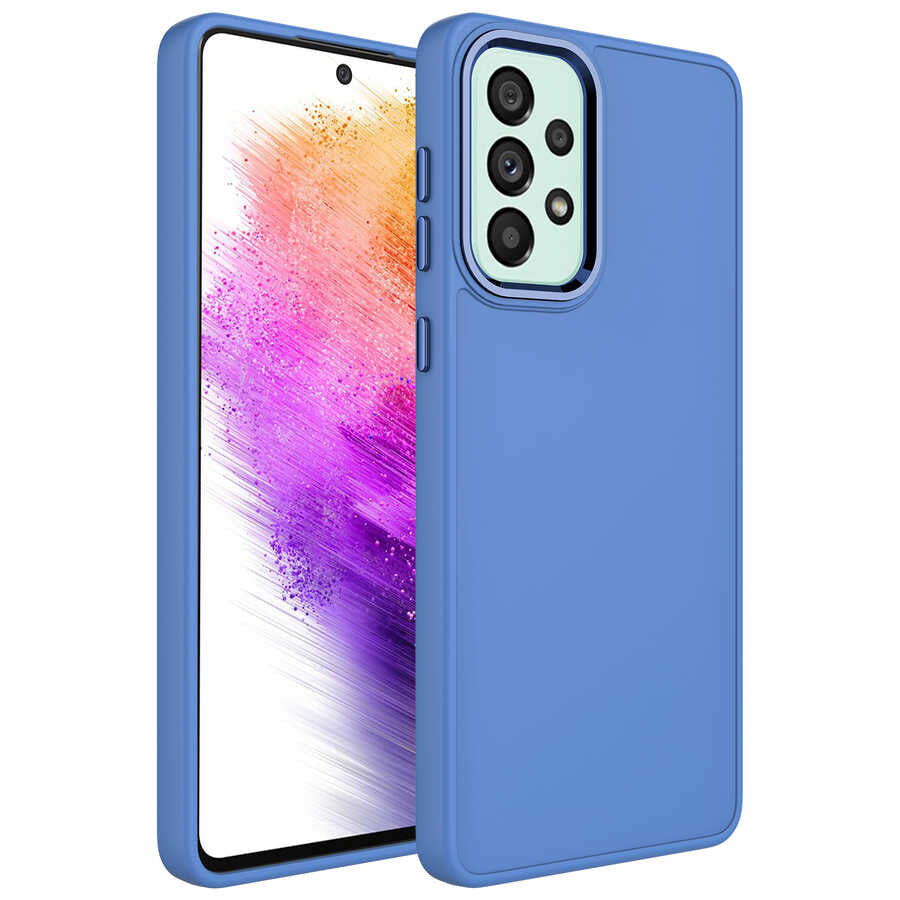 Galaxy A73 Kılıf Metal Çerçeve ve Buton Tasarımlı Silikon Zore Luna Kapak