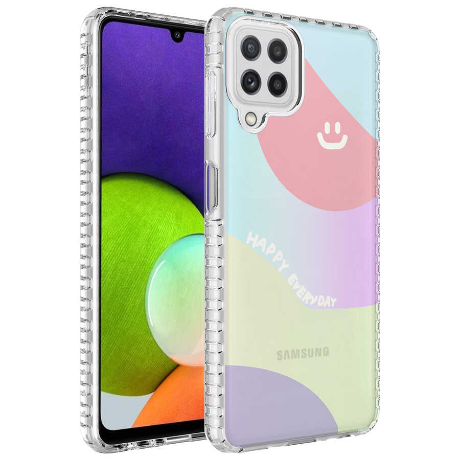 Galaxy M22 Kılıf Airbag Kenarlı Renkli Desenli Silikon Zore Elegans Kapak