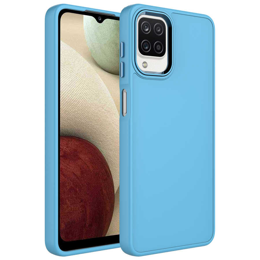 Galaxy M32 Kılıf Metal Çerçeve ve Buton Tasarımlı Silikon Zore Luna Kapak