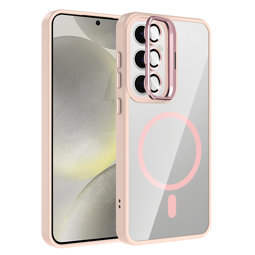 Galaxy S24 FE Kılıf Standlı ve Kamera Lens Hediyeli M-Safe Şarj Özellikli Zore Etro Kapak