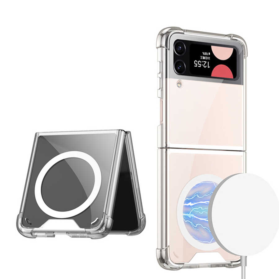 Galaxy Z Flip 3 Kılıf Wireless Şarj Özellikli Airbagli Zore Kıpta Anti Shock M-safe Kapak