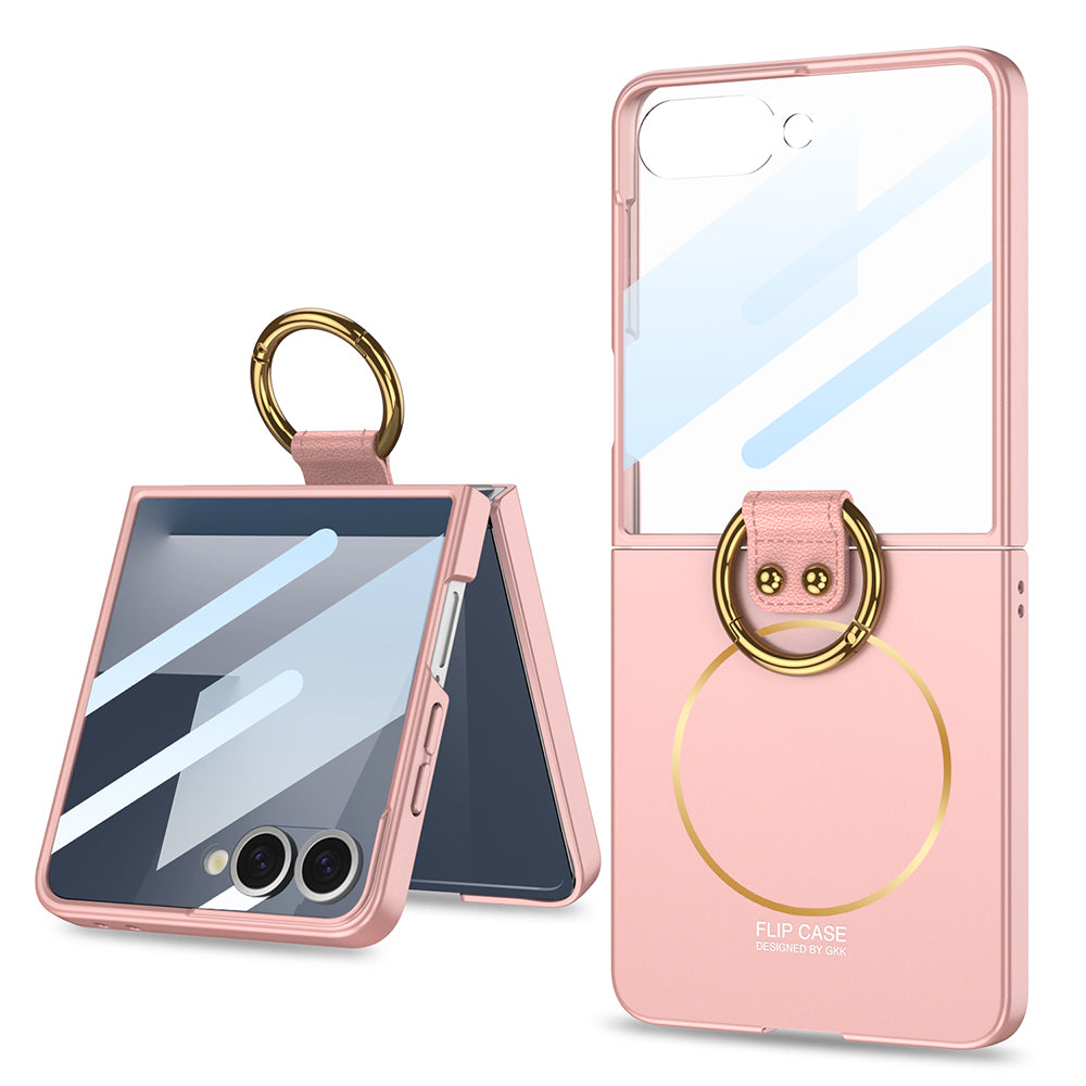 Galaxy Z Flip 7 Kılıf M-safe Şarj Özellikli Zore Kıpta Yüzüklü Flip Sert Kapak