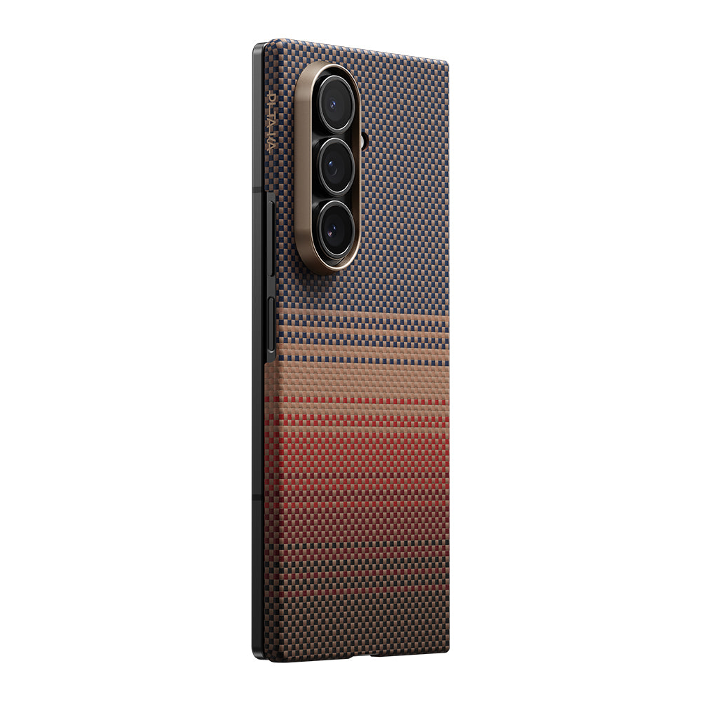 Galaxy Z Fold 7 Kılıf M-safe Şarj Özellikli Aramid Fiber Pitaka Tactile Woven Sunset-Moonrise Serisi Kapak