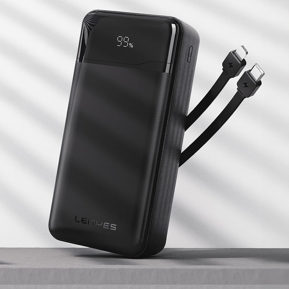 Lenyes PX380D Dijital LED Ekranlı Type-C ve Lightning Kablolu Powerbank 22.5W 30.000mAh