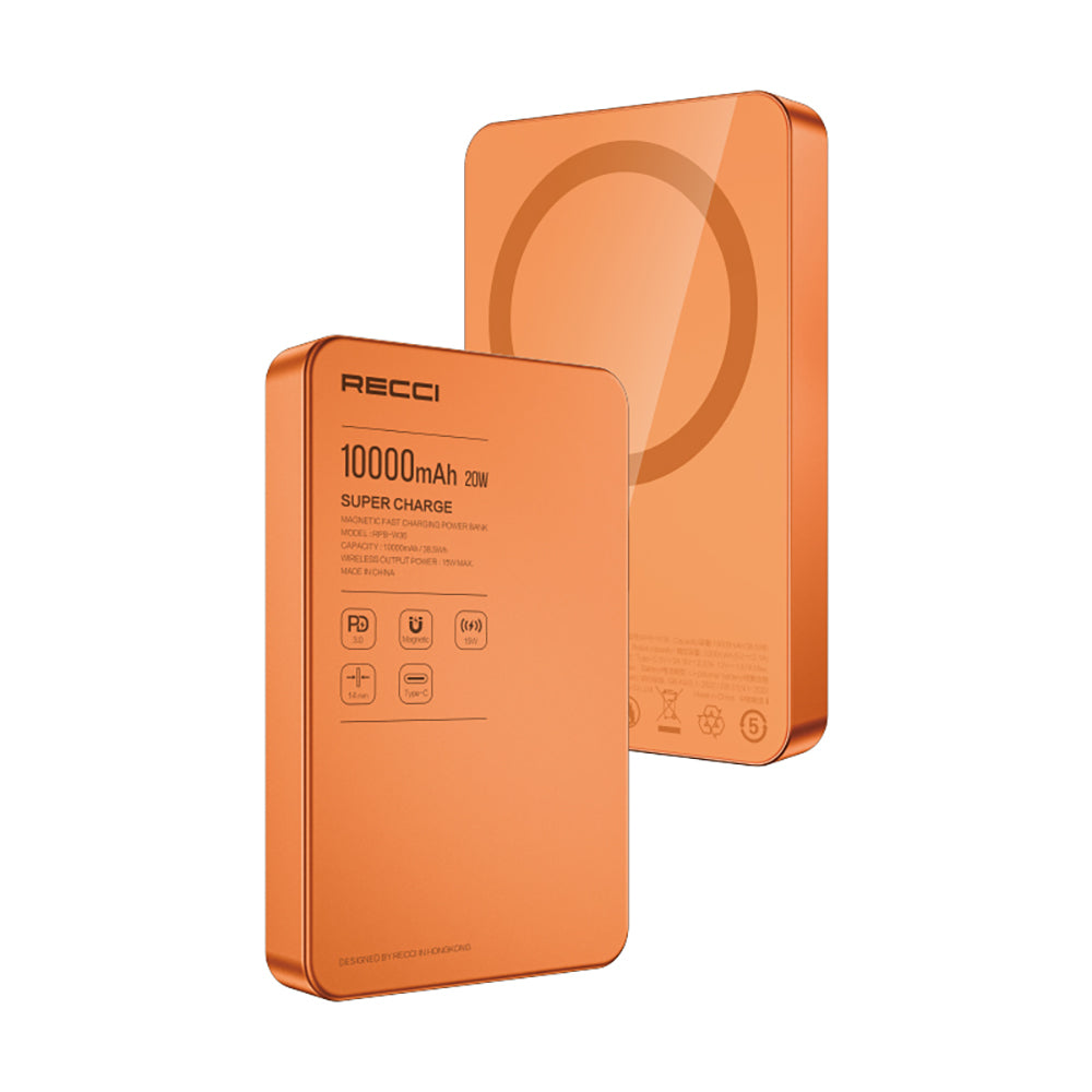 Recci RPB-W36 Ultra İnce PD 20W Hızlı Şarj Özellikli Wireless Powerbank 15W 10000mAh