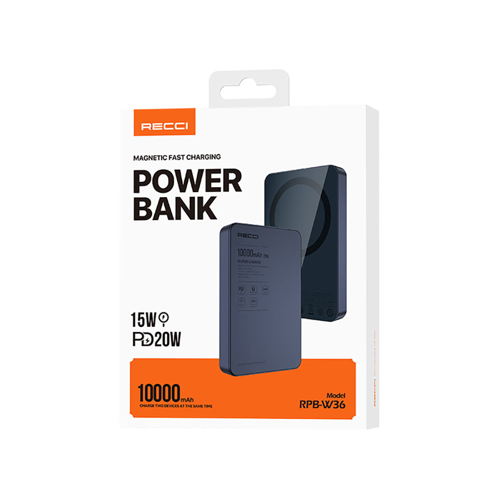 Recci RPB-W36 Ultra İnce PD 20W Hızlı Şarj Özellikli Wireless Powerbank 15W 10000mAh