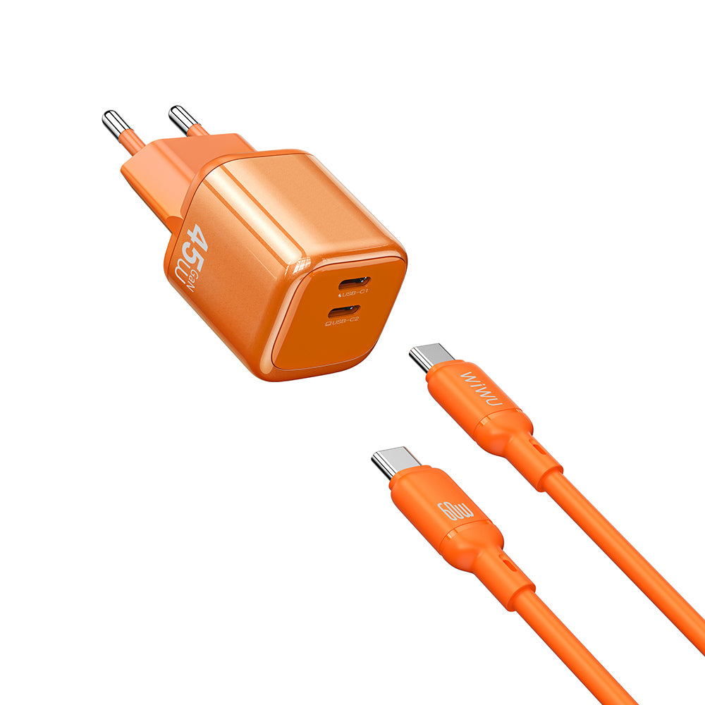 Wiwu Wi-G025 Cube Serisi Type-C to Type-C GaN Tech Hızlı Şarj Özellikli Kablolu Şarj Seti 47W