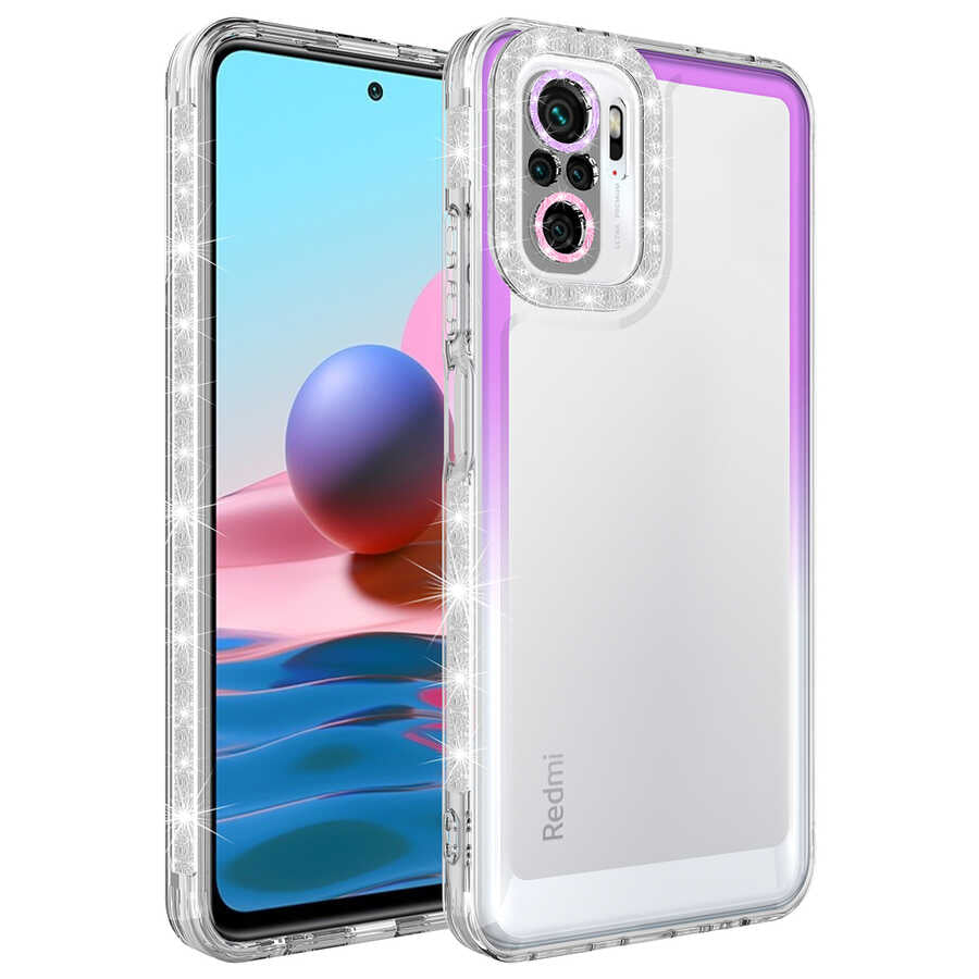 Xiaomi Poco M5S Kılıf Simli ve Renk Geçiş Tasarımlı Lens Korumalı Zore Park Kapak