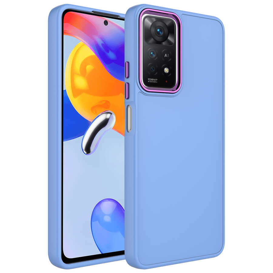 Xiaomi Redmi Note 11S Global Kılıf Metal Çerçeve ve Buton Tasarımlı Silikon Zore Luna Kapak