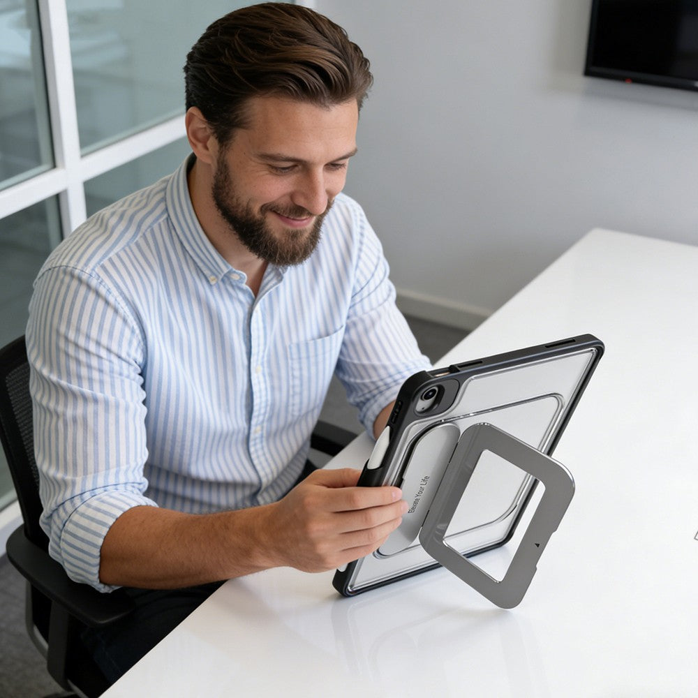 Apple iPad Pro 11 2021 (3.Nesil) Mutural AlloyKick Serisi Kalem Bölmeli Alüminyum Standlı Tablet Kılıfı