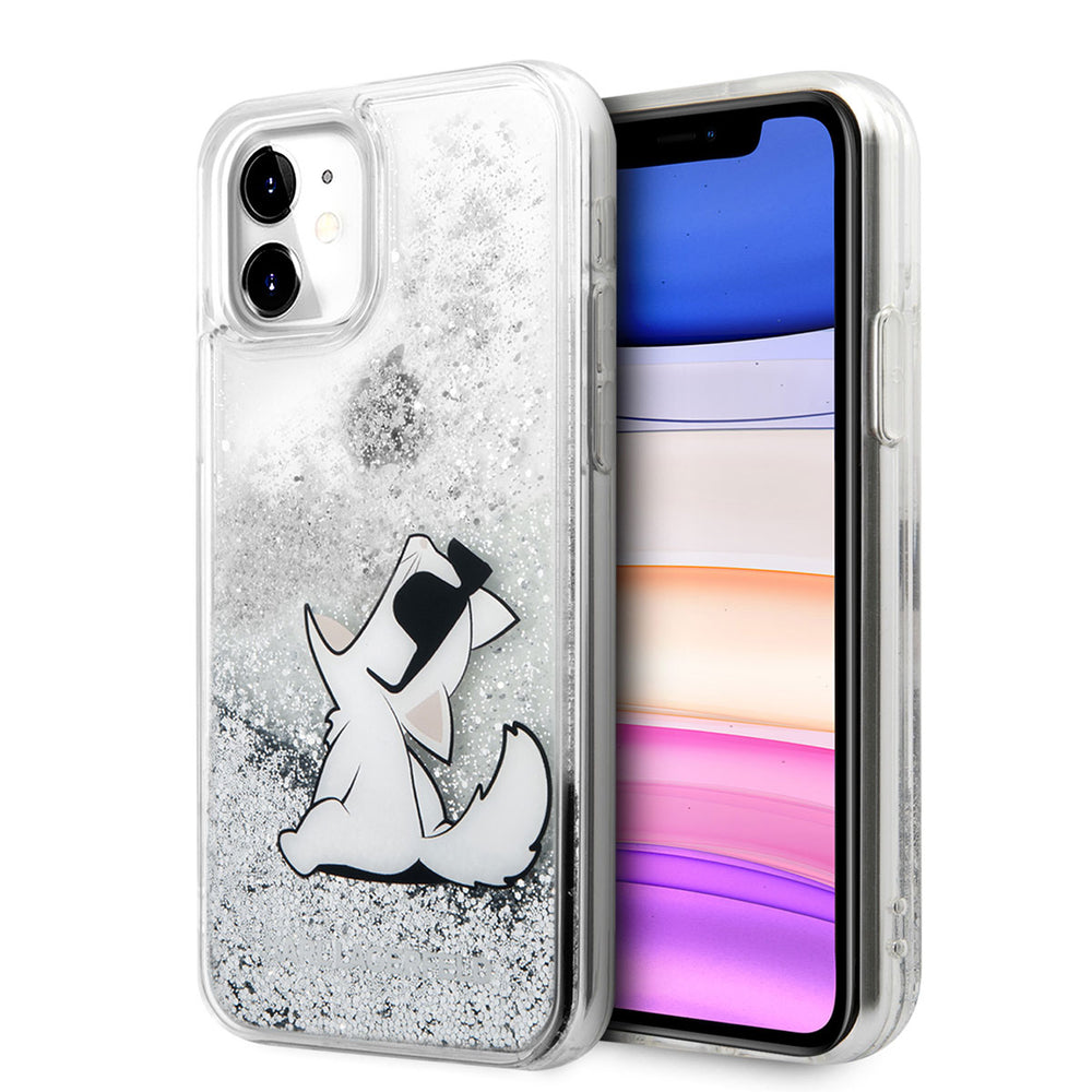 Apple iPhone 11 Kılıf Karl Lagerfeld Sıvılı Simli Choupette Fun Dizayn Kapak