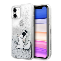 Apple iPhone 11 Kılıf Karl Lagerfeld Sıvılı Simli Choupette Fun Dizayn Kapak