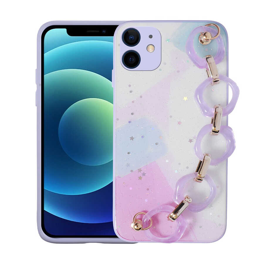 Apple iPhone 11 Kılıf Simli Desenli El Askılı Tutacaklı Zore Elsa Silikon Kapak