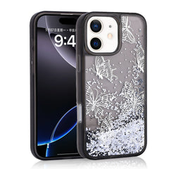 Apple iPhone 11 Kılıf Sıvılı Simli Kelebek Baskılı Şeffaf Arka Yüzey Zore Glis Silikon Kapak