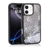 Apple iPhone 12 Kılıf Sıvılı Simli Kelebek Baskılı Şeffaf Arka Yüzey Zore Glis Silikon Kapak