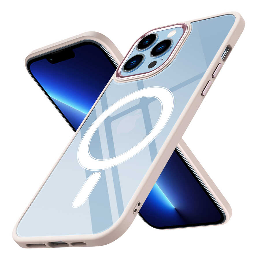 Apple iPhone 12 Pro Kılıf Wireless Şarj Özellikli Zore Krom M-safe Silikon Kapak