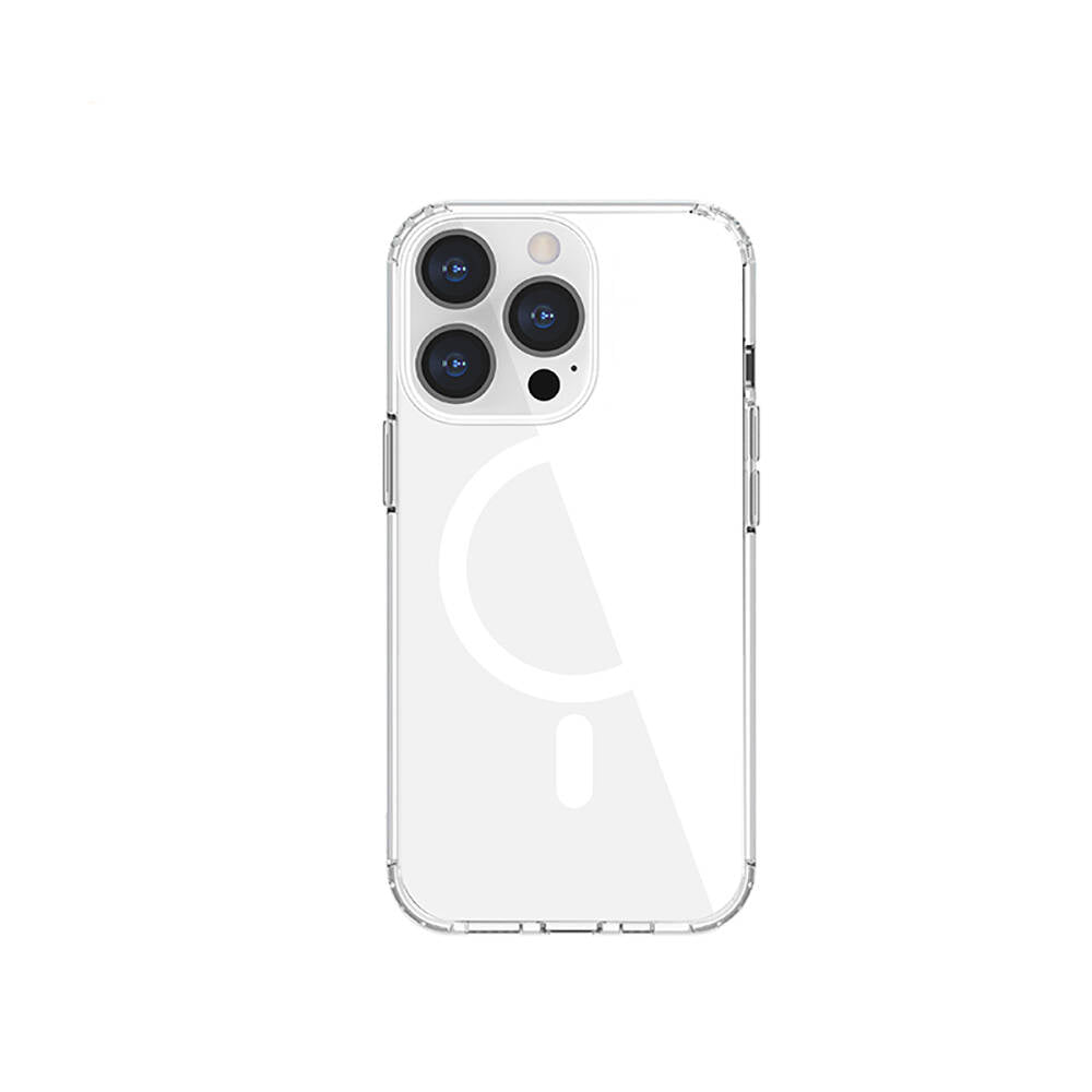 Apple iPhone 13 Kılıf M-safe Şarj Özellikli Airbagli Şeffaf PC Arka Yüzey Recci Magnetik Suction Serisi Kapak