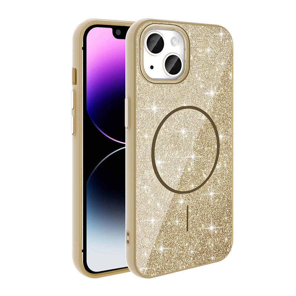 Apple iPhone 13 Kılıf M-safe Şarj Özellikli Parlayan Simli Zore Okso Kapak