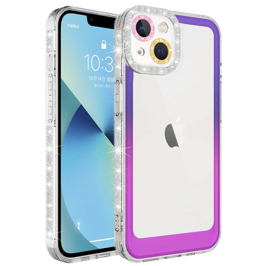 Apple iPhone 13 Kılıf Simli ve Renk Geçiş Tasarımlı Lens Korumalı Zore Park Kapak