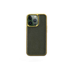 Apple iPhone 13 Pro Kılıf Wiwu Genuine Leather Gold Calfskin Orjinal Deri Kapak