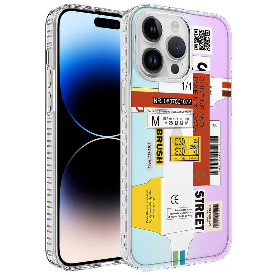Apple iPhone 13 Pro Max Kılıf Airbag Kenarlı Renkli Desenli Silikon Zore Elegans Kapak