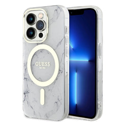 Apple iPhone 13 Pro Max Kılıf GUESS M-safe Şarj Özellikli Mermer Desenli Kapak