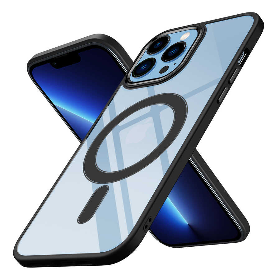 Apple iPhone 13 Pro Max Kılıf Wireless Şarj Özellikli Zore Krom M-safe Silikon Kapak