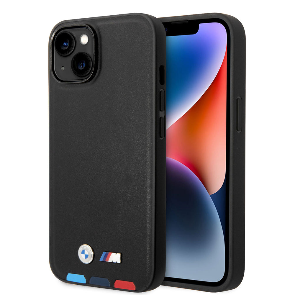 Apple iPhone 14 Kılıf BMW M-safe Şarj Özellikli PU Deri 3 Renkli Logolu Dizayn Kapak