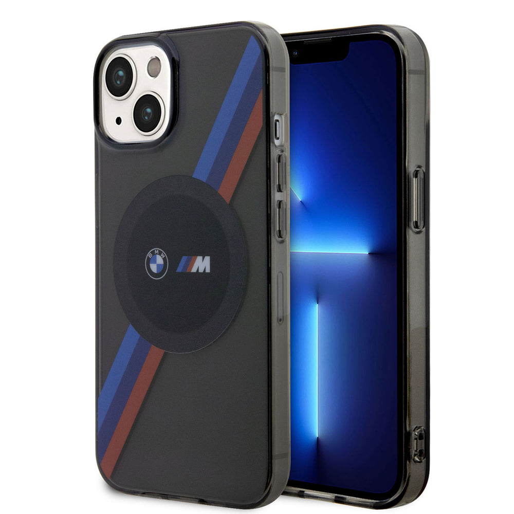 Apple iPhone 14 Kılıf BMW M-safe Şarj Özellikli Transparan 3 Renkli Şerit Dizayn Kapak