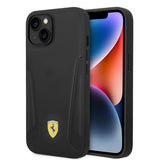 Apple iPhone 14 Kılıf Ferrari M-safe Şarj Özellikli Deri Kenarları Damgalı Dizayn Kapak