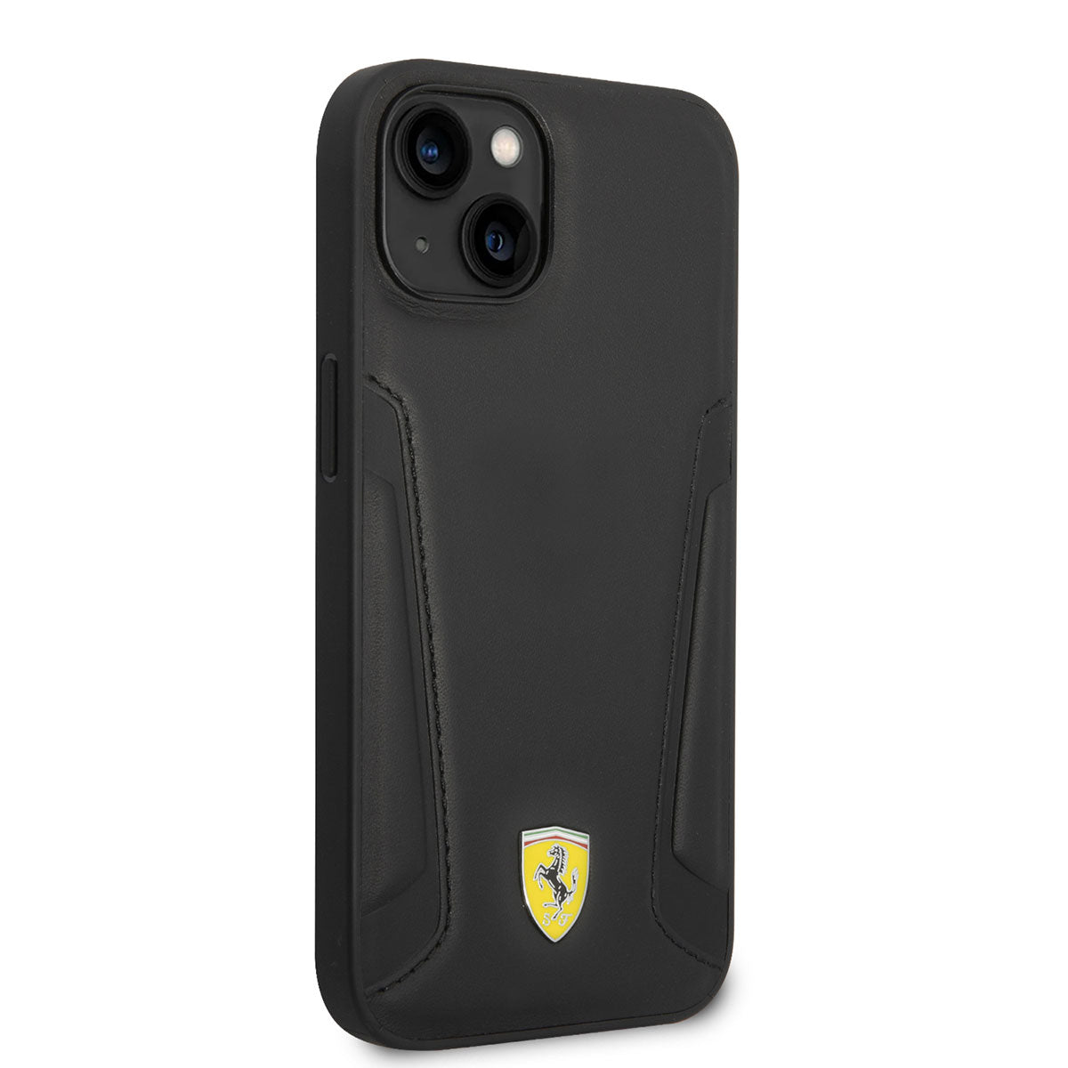 Apple iPhone 14 Kılıf Ferrari M-safe Şarj Özellikli Deri Kenarları Damgalı Dizayn Kapak