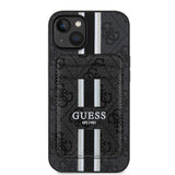 Apple iPhone 14 Kılıf Guess Orjinal Lisanslı M-safe Şarj Özellikli 4G Desenli Çizgili Kartlıklı Kapak