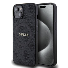 Apple iPhone 14 Kılıf Guess Orjinal Lisanslı M-safe Şarj Özellikli PU Halkalı 4G Desenli Yazı Logolu Kapak