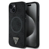 Apple iPhone 14 Kılıf Guess Orjinal Lisanslı M-safe Şarj Özellikli PU Üçgen Logo 4G Desenli Kapak