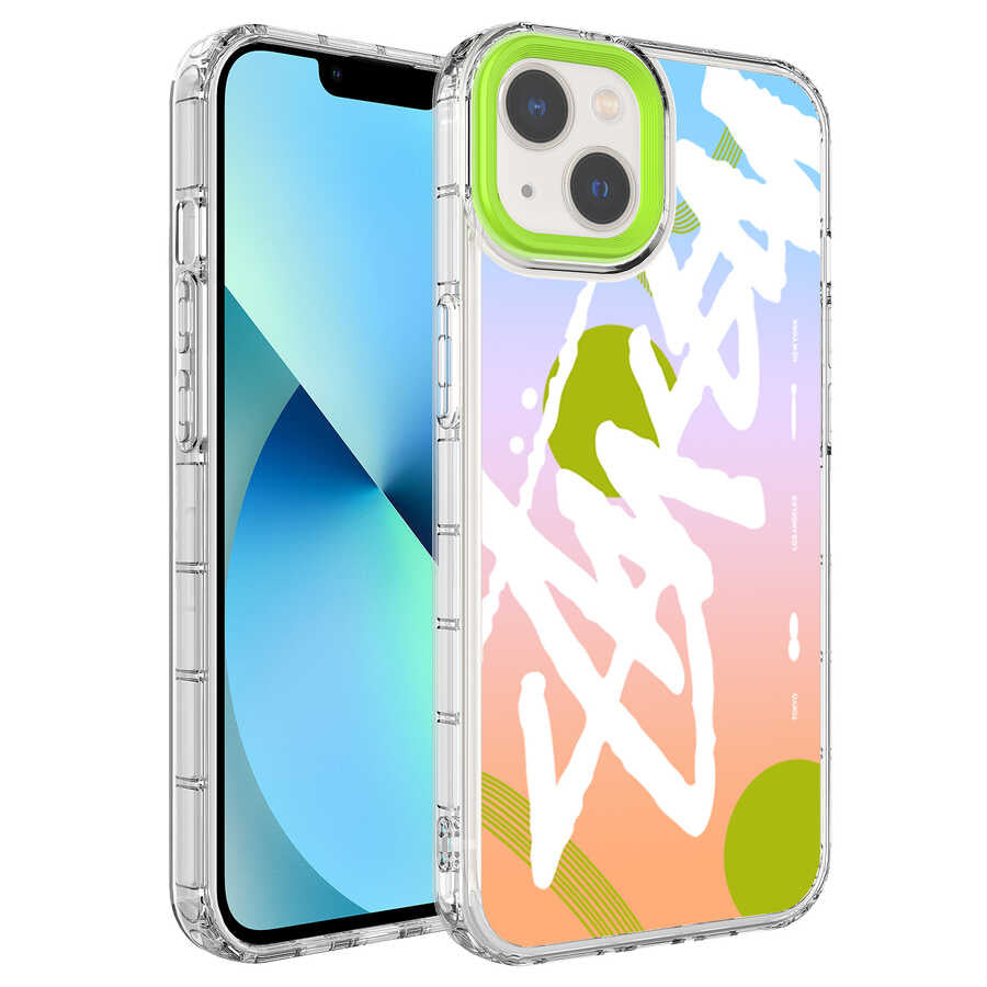 Apple iPhone 14 Kılıf Kamera Korumalı Renkli Desenli Sert Silikon Zore Korn Kapak