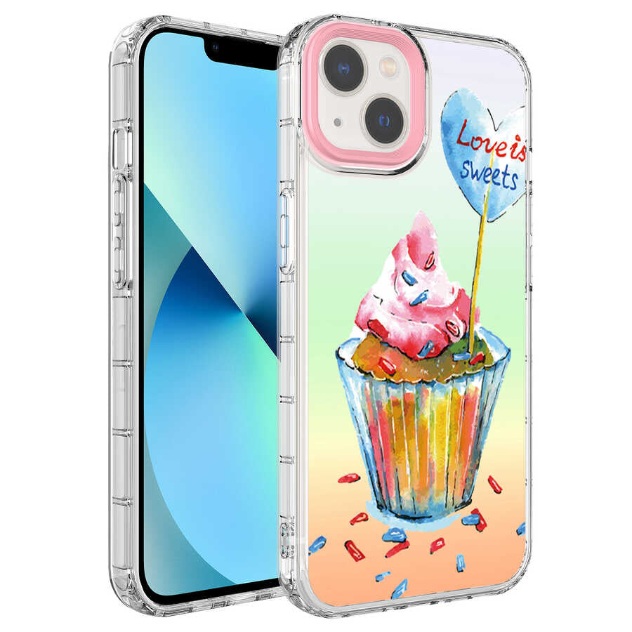 Apple iPhone 14 Kılıf Kamera Korumalı Renkli Desenli Sert Silikon Zore Korn Kapak