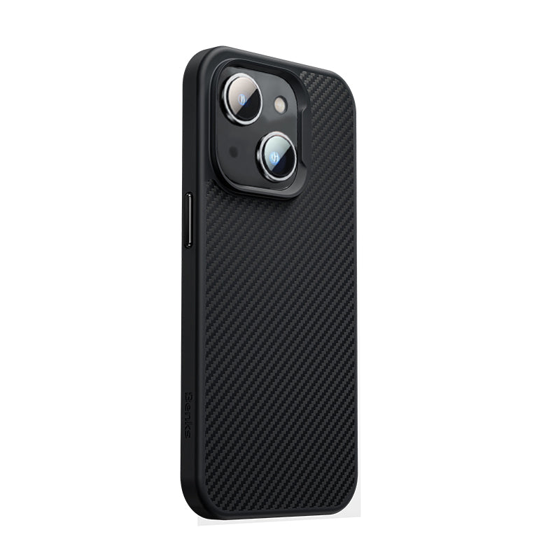 Apple iPhone 14 Kılıf Karbon Fiber M-safe Şarj Özellikli Benks 600D Hybrid Kevlar Kapak