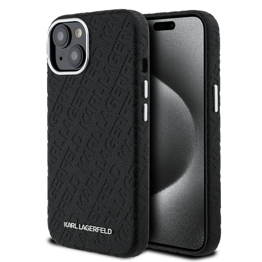 Apple iPhone 14 Kılıf Karl Lagerfeld Orjinal Lisanslı PU Deri Damgalı Metal Yazı Logolu Kapak