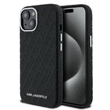 Apple iPhone 14 Kılıf Karl Lagerfeld Orjinal Lisanslı PU Deri Damgalı Metal Yazı Logolu Kapak