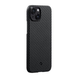 Apple iPhone 14 Kılıf M-safe Şarj Özellikli 1500D Aramid Fiber Pitaka Ultra-Slim Classic Serisi Black-Grey Twill Kapak