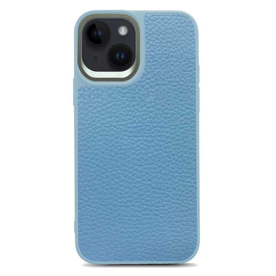 Apple iPhone 14 Kılıf Soft Deri Metal Kamera Çerçeveli Kajsa Litchi Kapak