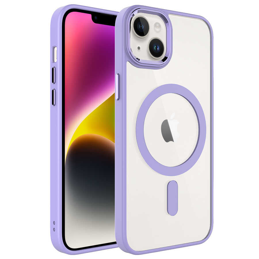 Apple iPhone 14 Kılıf Wireless Şarj Özellikli Zore Krom M-safe Silikon Kapak