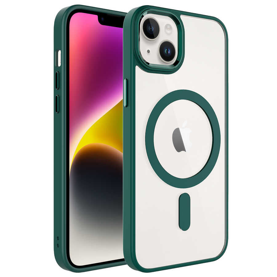 Apple iPhone 14 Kılıf Wireless Şarj Özellikli Zore Krom M-safe Silikon Kapak