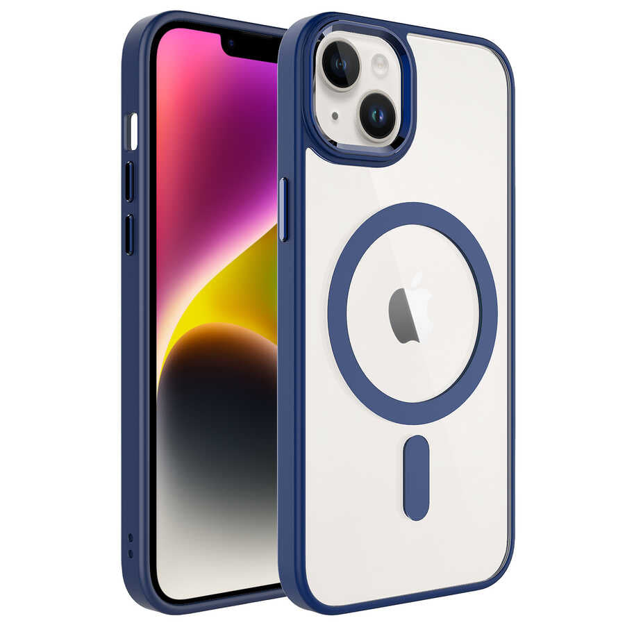 Apple iPhone 14 Kılıf Wireless Şarj Özellikli Zore Krom M-safe Silikon Kapak