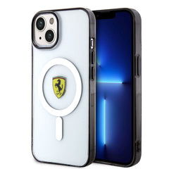 Apple iPhone 14 Plus Kılıf Ferrari M-safe Şarj Özellikli Transparan Dizayn Kapak