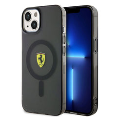 Apple iPhone 14 Plus Kılıf Ferrari M-safe Şarj Özellikli Yarı Transparan Dizayn Kapak