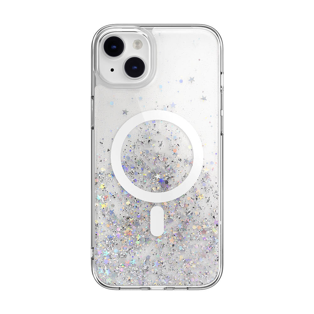 Apple iPhone 14 Plus Kılıf M-safe Şarj Özellikli Parlayan Simli Şeffaf Lisanslı Switcheasy Starfield-M Kapak