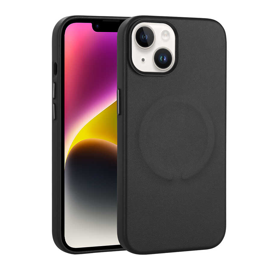 Apple iPhone 14 Plus Kılıf PU Deri M-safe Wireless Şarj Özellikli Zore Derix Kapak