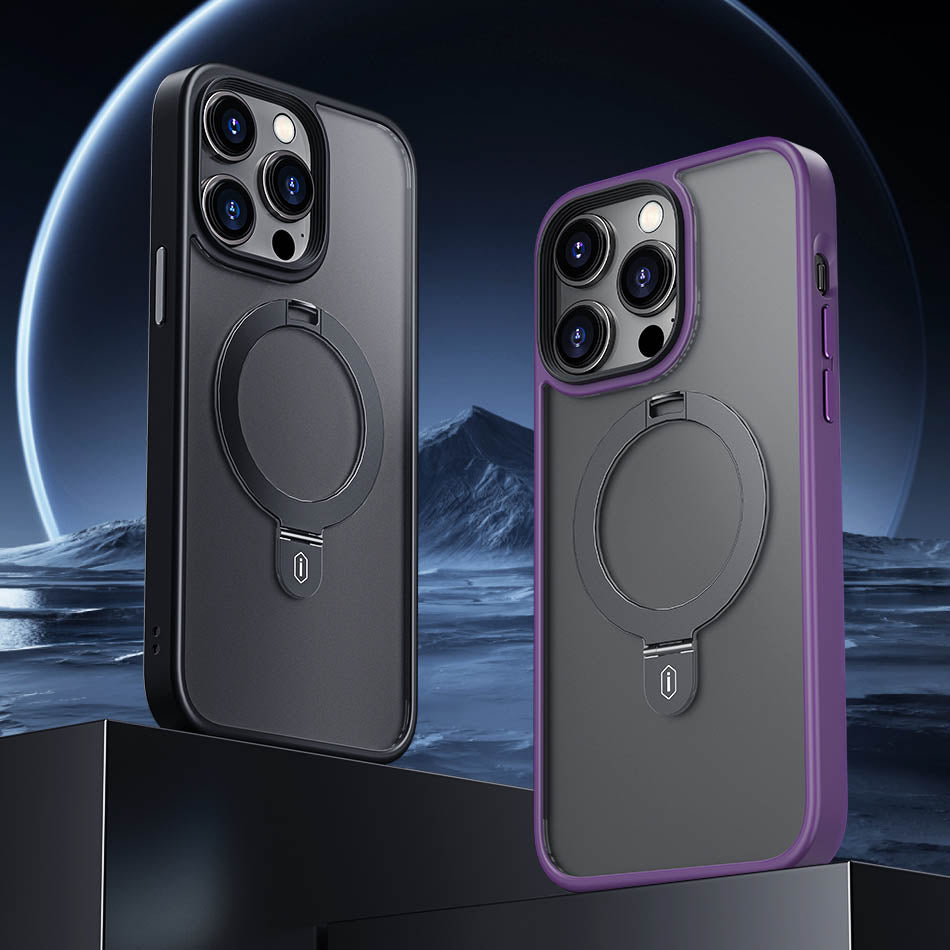 Apple iPhone 14 Plus Kılıf Wiwu ZMM-010 M-safe Şarj Özellikli Parmak İzi Bırakmayan Mat Transparan Standlı Kapak